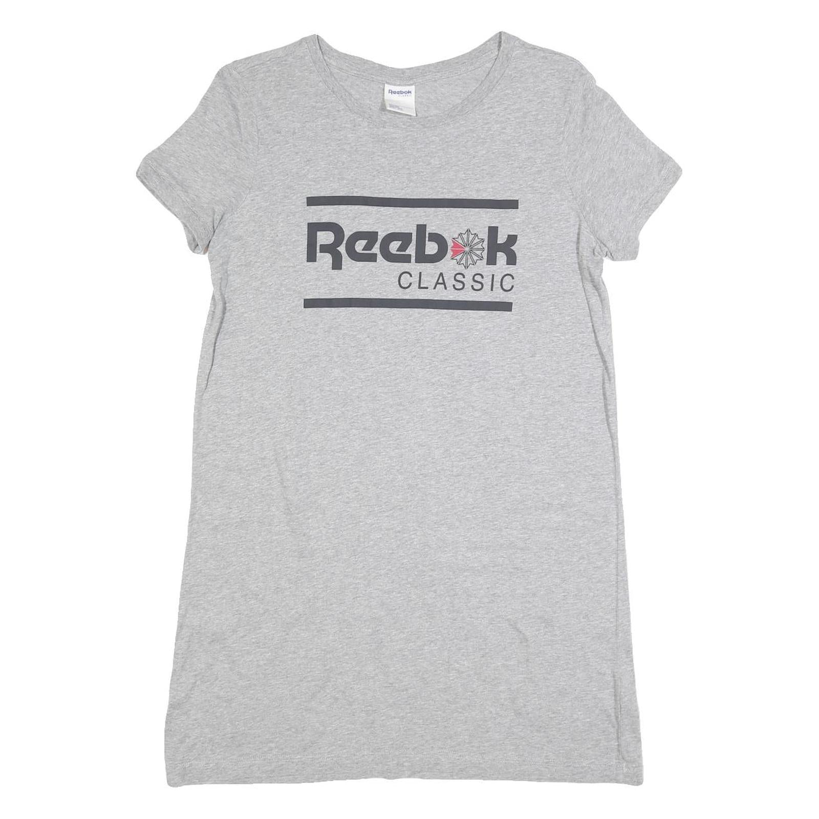 REEBOK Womens Grey Cotton Classic Logo Mini Dress Short Sleeve M Casua – Loopi