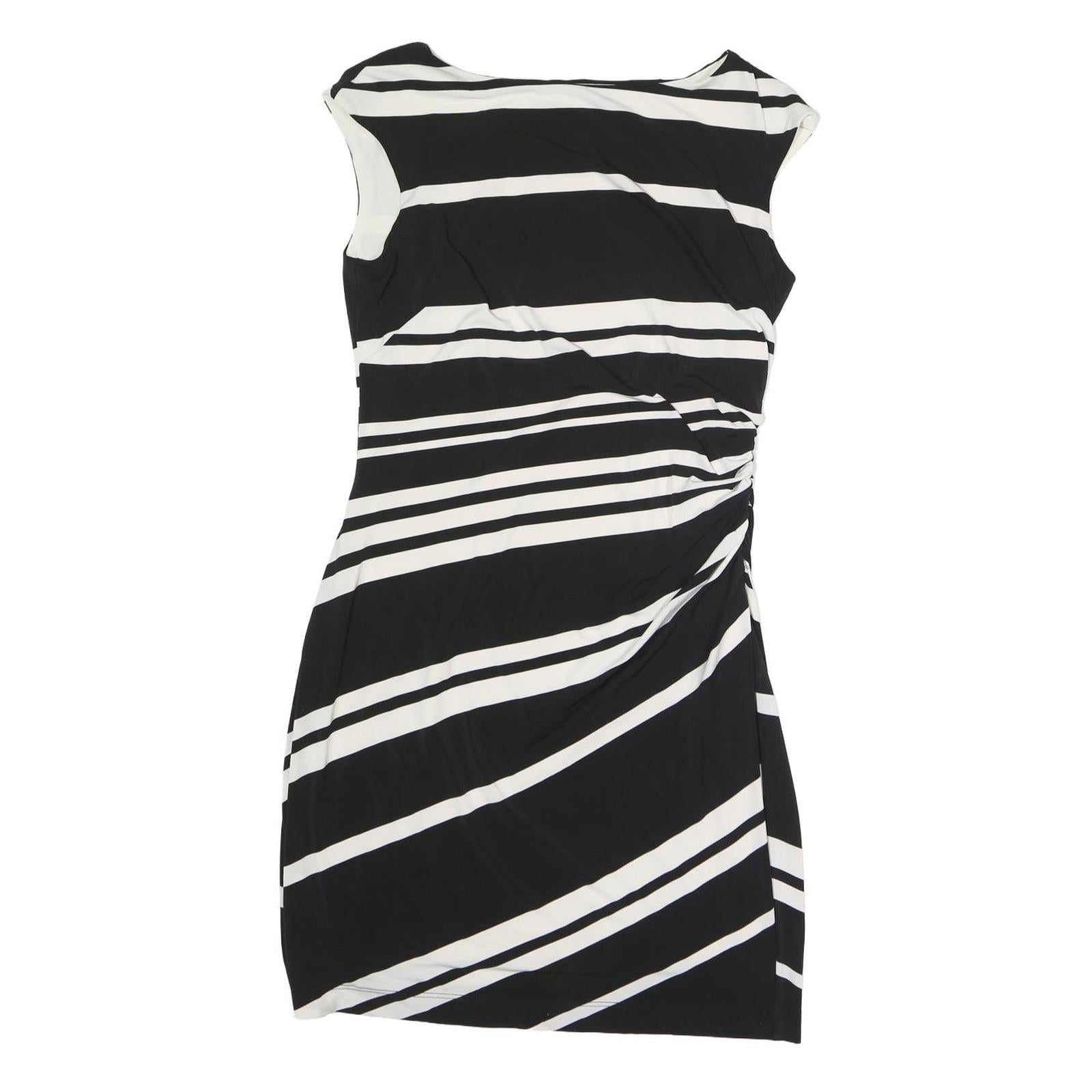 ralph lauren black and white striped dress LAUREN RALPH LAUREN Womens Black & White Striped Day Polyester Dress L –  Loopi
