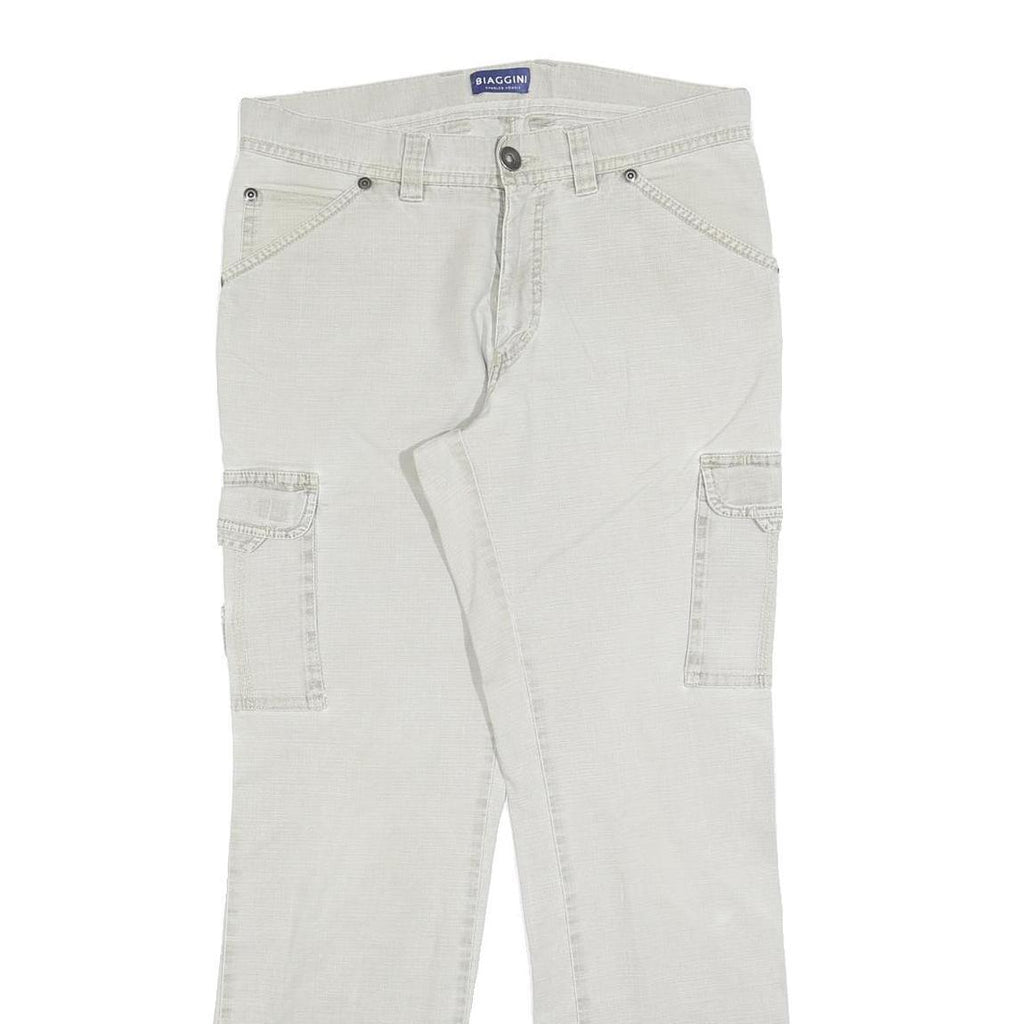 BIAGGINI Womens Cotton Blend White Regular Straight Trousers W32 L30 Cargo