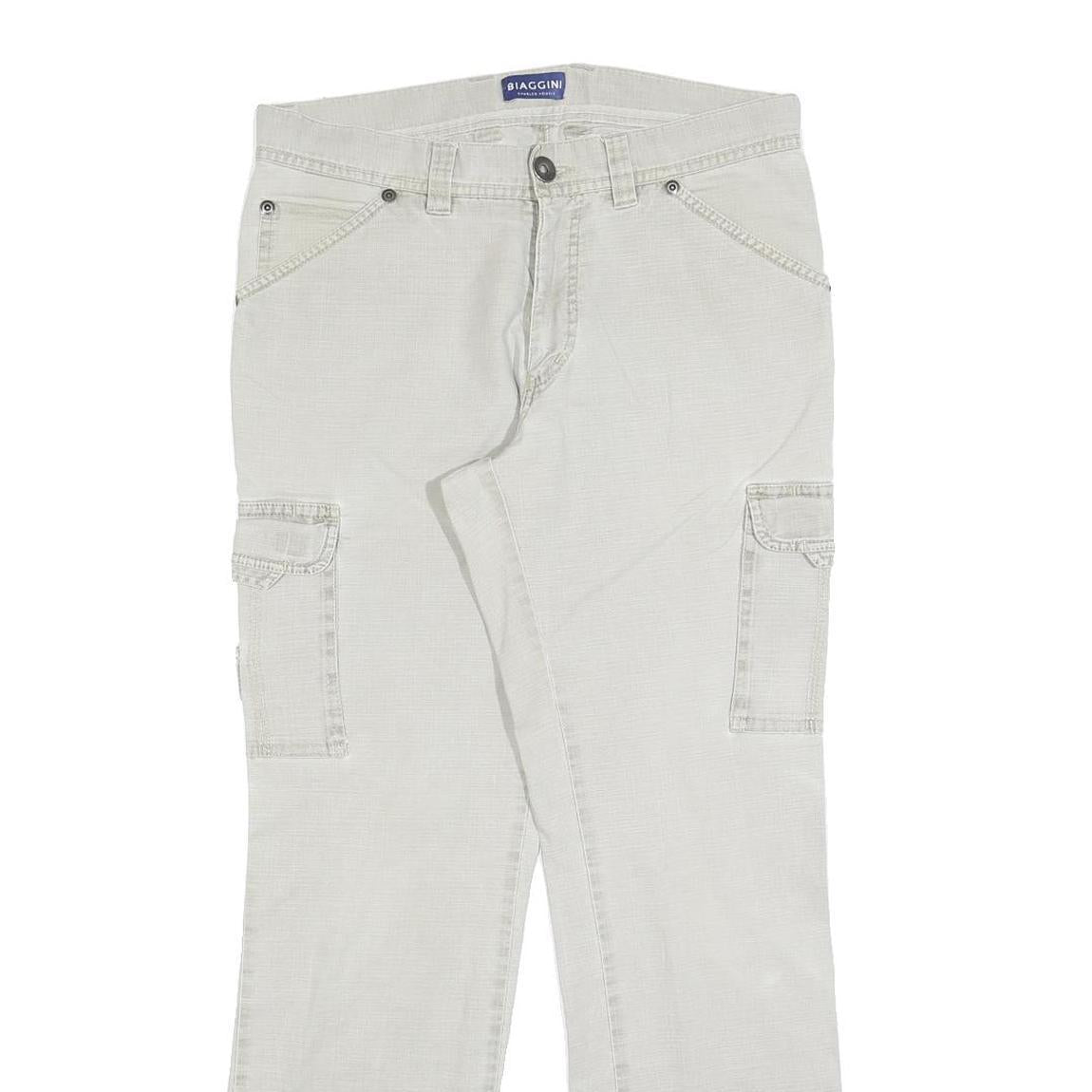 BIAGGINI Womens Cotton Blend White Regular Straight Trousers W32 L30 Cargo