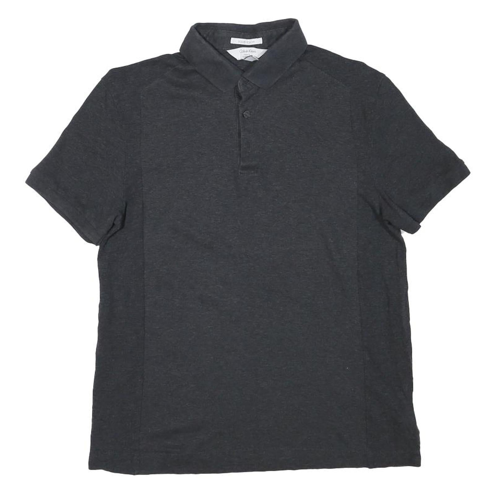 CALVIN KLEIN Mens Black Short Sleeve Plain Polo Shirt Cotton Blend M