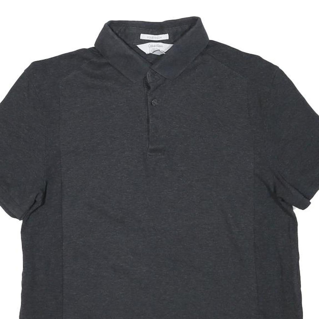 CALVIN KLEIN Mens Black Short Sleeve Plain Polo Shirt Cotton Blend M