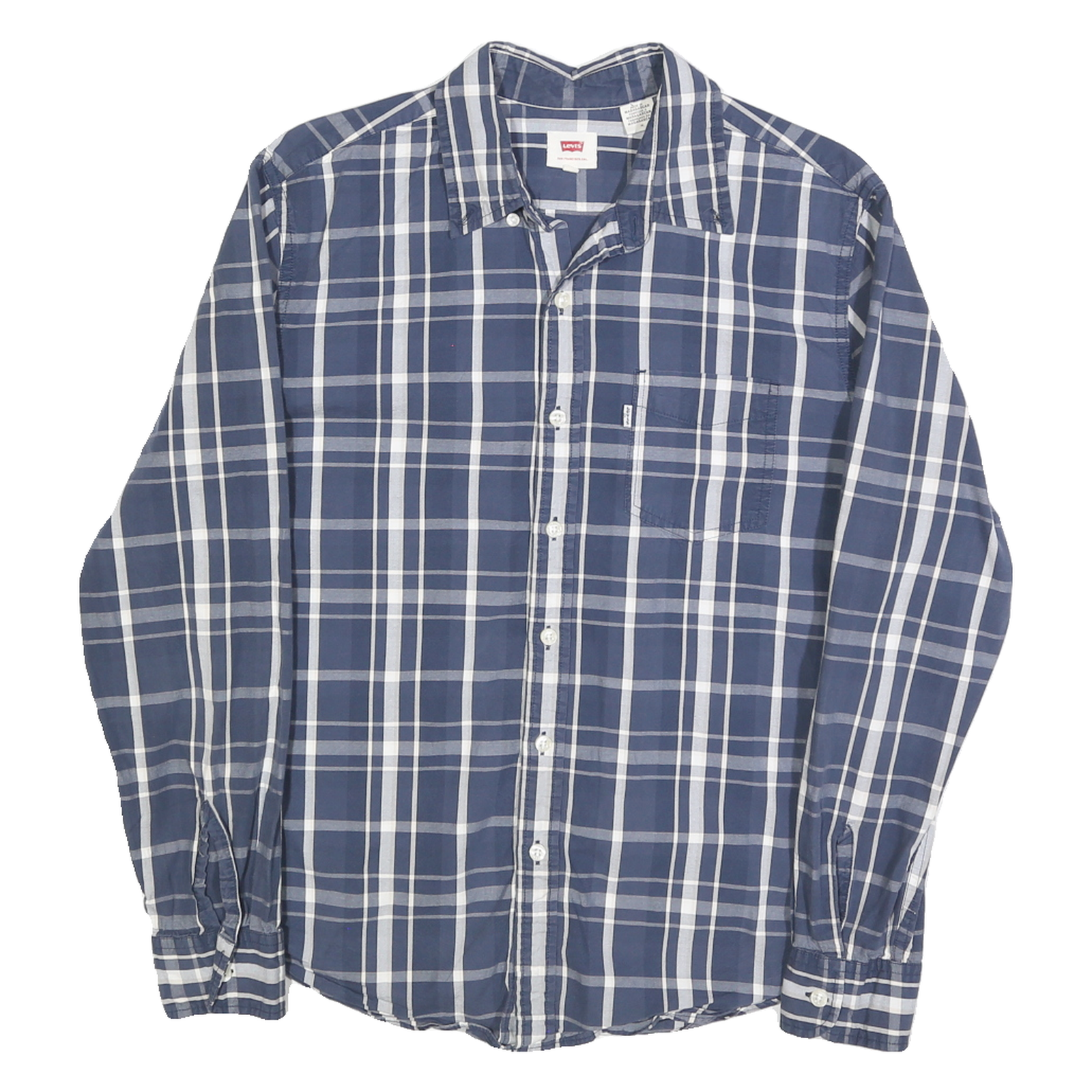 LEVI'S Mens Blue & White Check Shirt M Cotton Blend Casual Long Sleeve