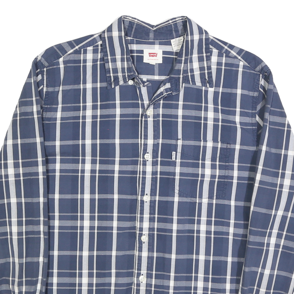 LEVI'S Mens Blue & White Check Shirt M Cotton Blend Casual Long Sleeve