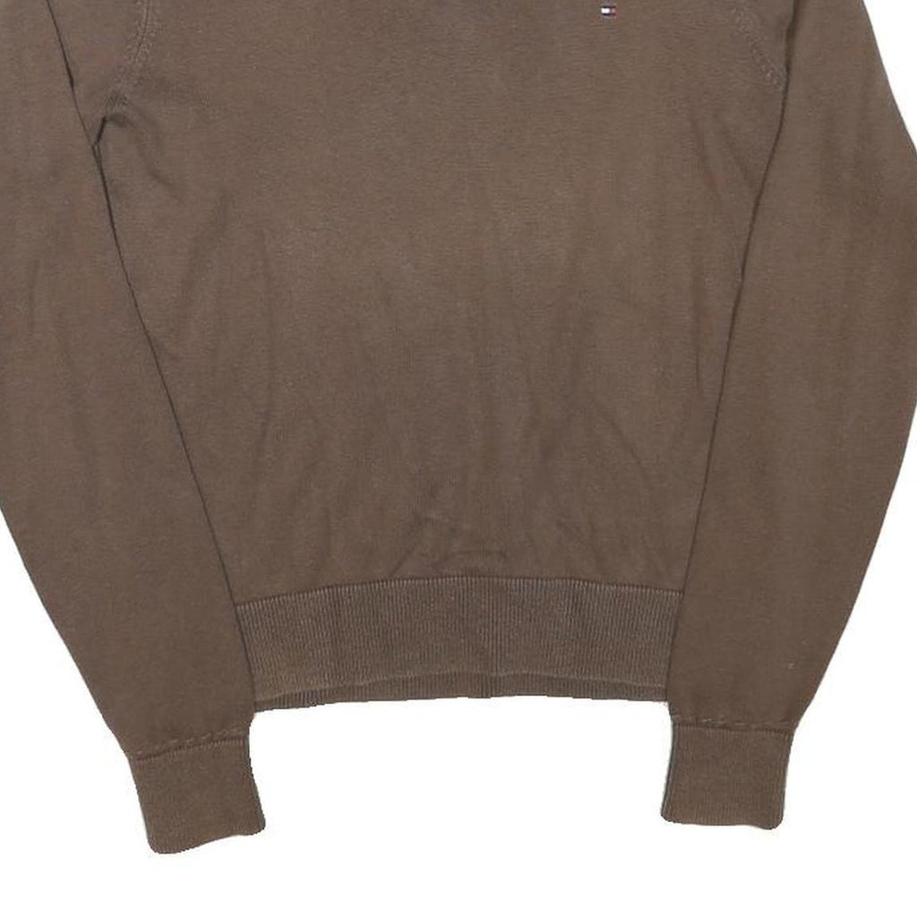 TOMMY HILFIGER Mens Brown Plain V-Neck Basic Knit Jumper S Classic Cotton Blend