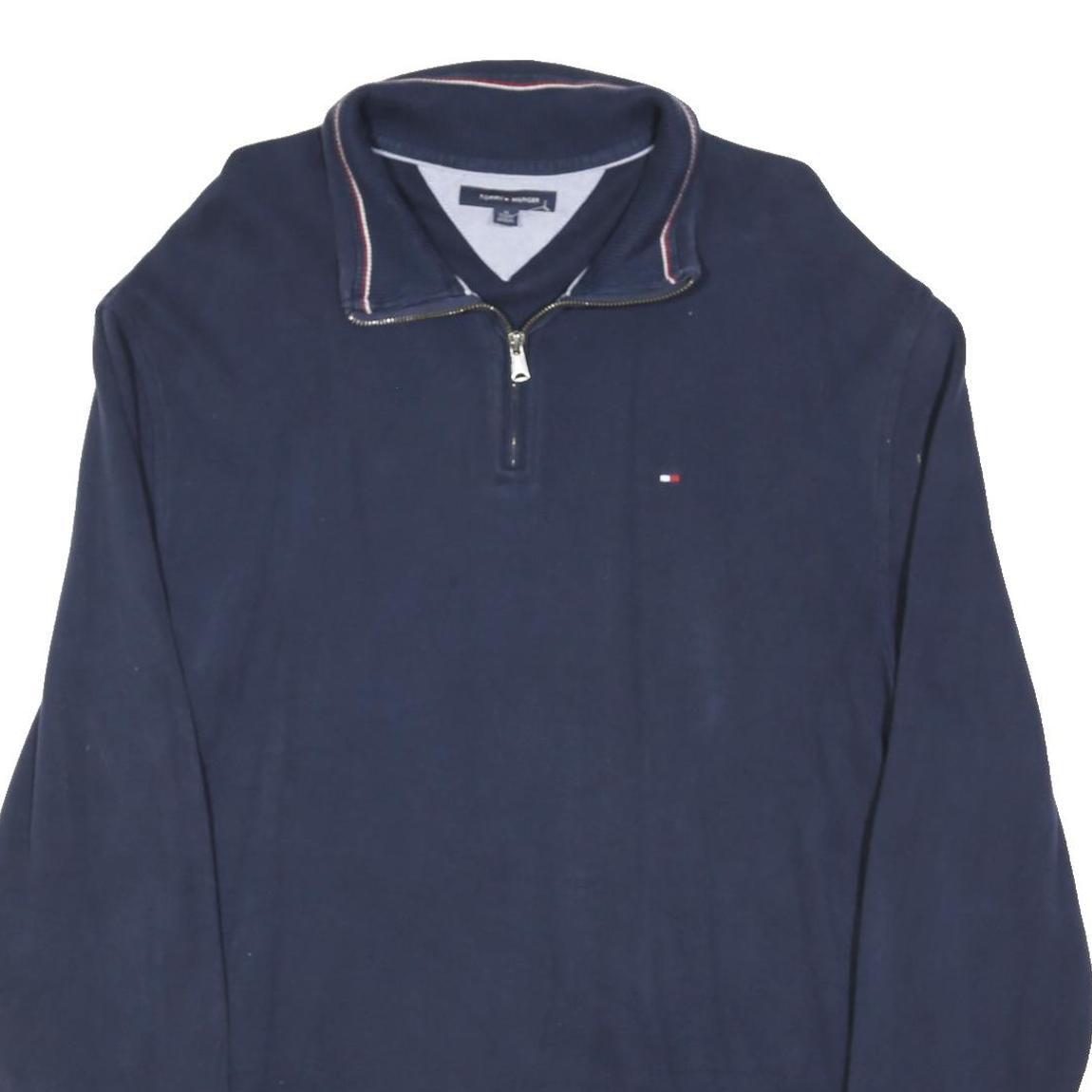 TOMMY HILFIGER Mens Navy Blue Plain Pullover V-Neck Basic Knit XL Cotton Blend