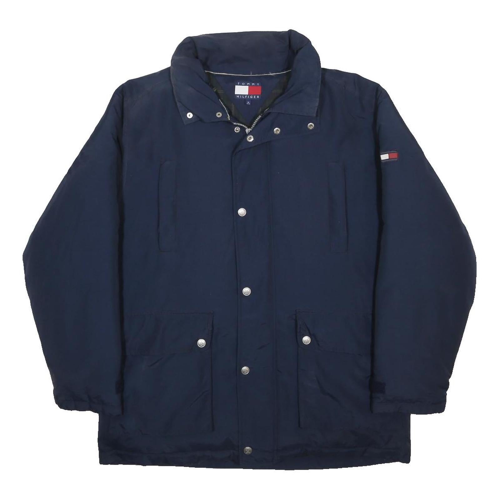 TOMMY HILFIGER Mens Navy Blue Jacket M Nylon Plain Zip Outdoor Casual