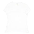 PUMA Womens White & Gold Script Logo V-Neck Short Sleeve T-Shirt UK 14 Cotton