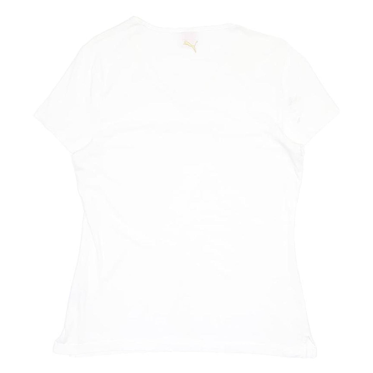 PUMA Womens White & Gold Script Logo V-Neck Short Sleeve T-Shirt UK 14 Cotton