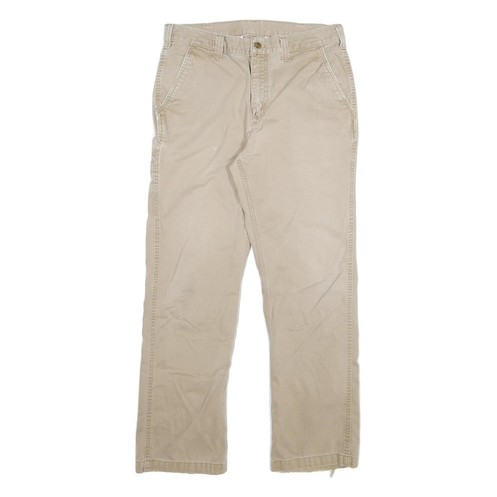 CARHARTT Mens Relaxed Beige Cotton Blend W32 L30 Workwear Trousers Zip Closure