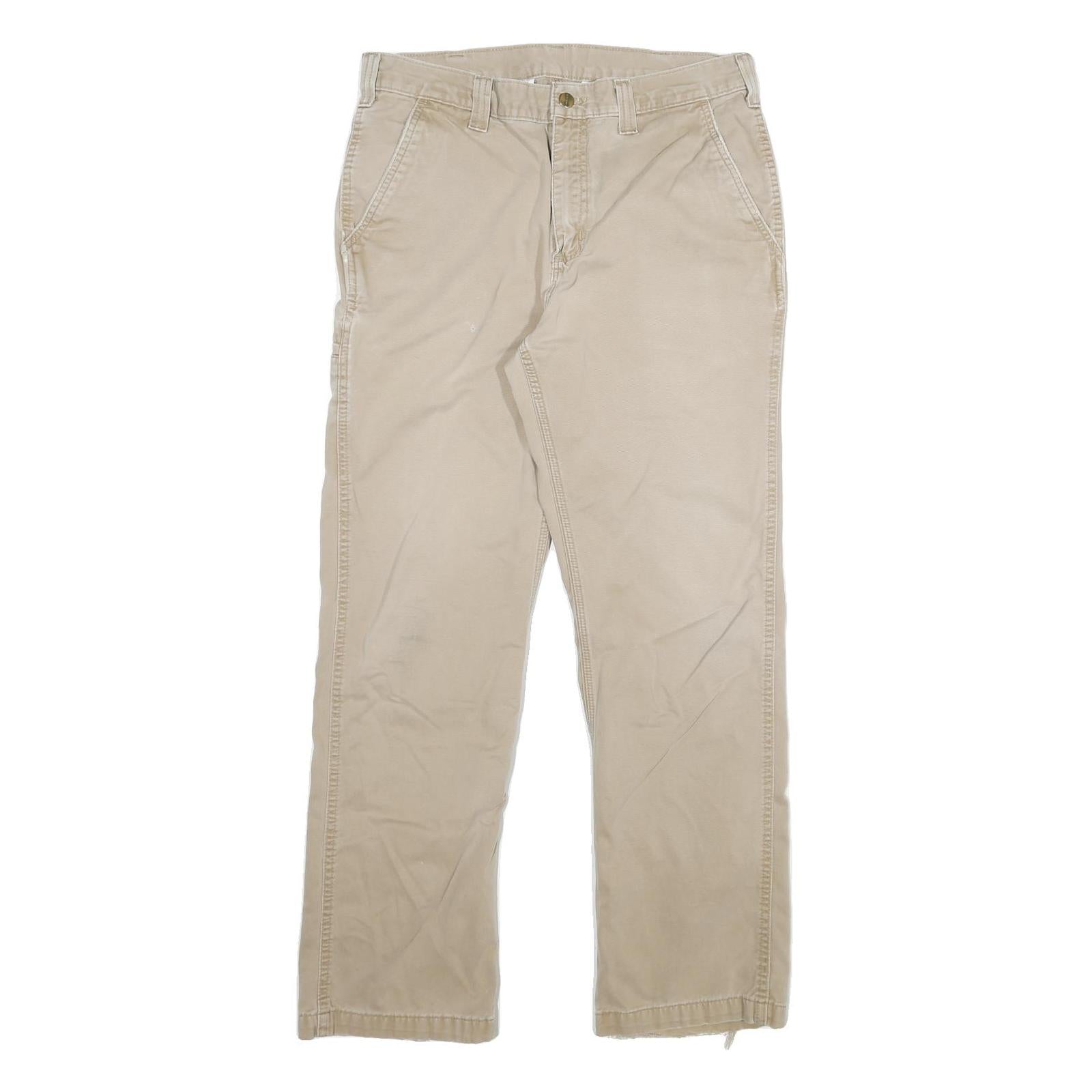 CARHARTT Mens Relaxed Beige Cotton Blend W32 L30 Workwear Trousers Zip Closure