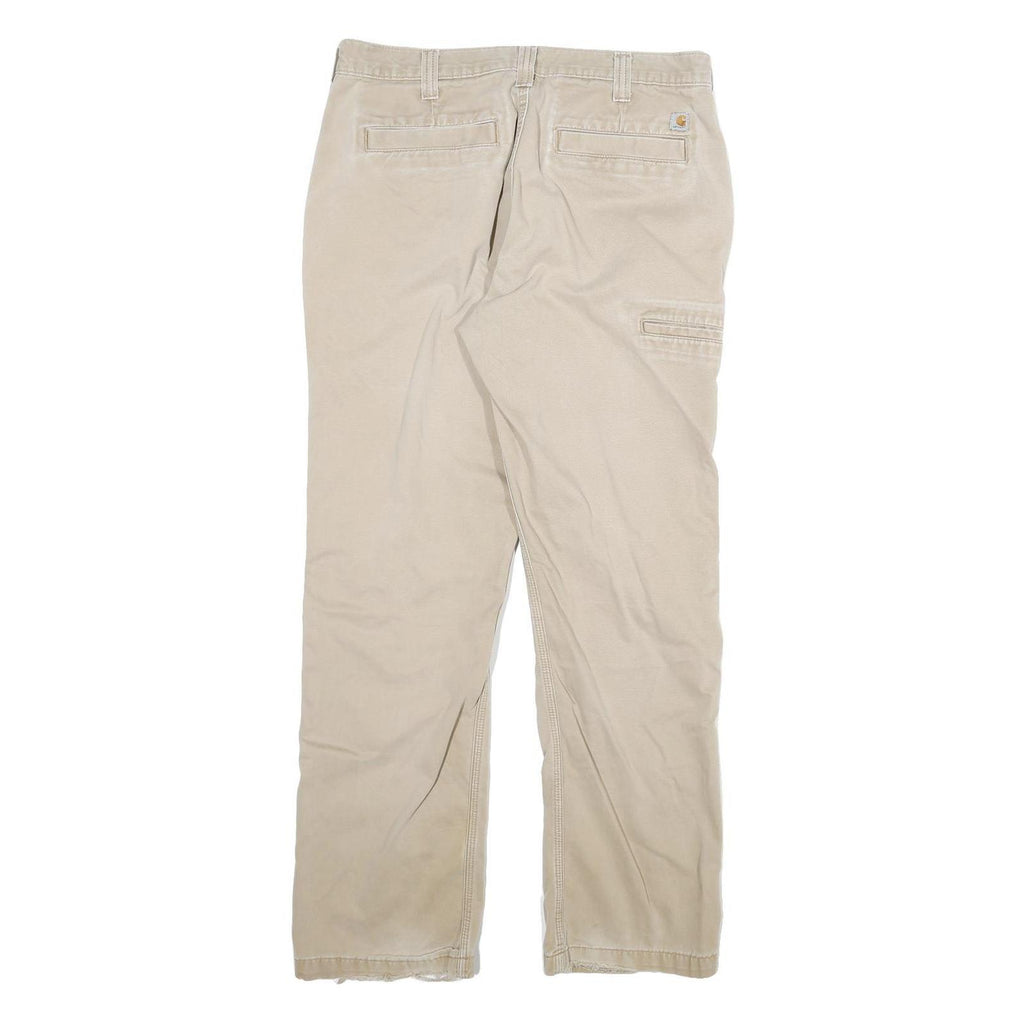 CARHARTT Mens Relaxed Beige Cotton Blend W32 L30 Workwear Trousers Zip Closure