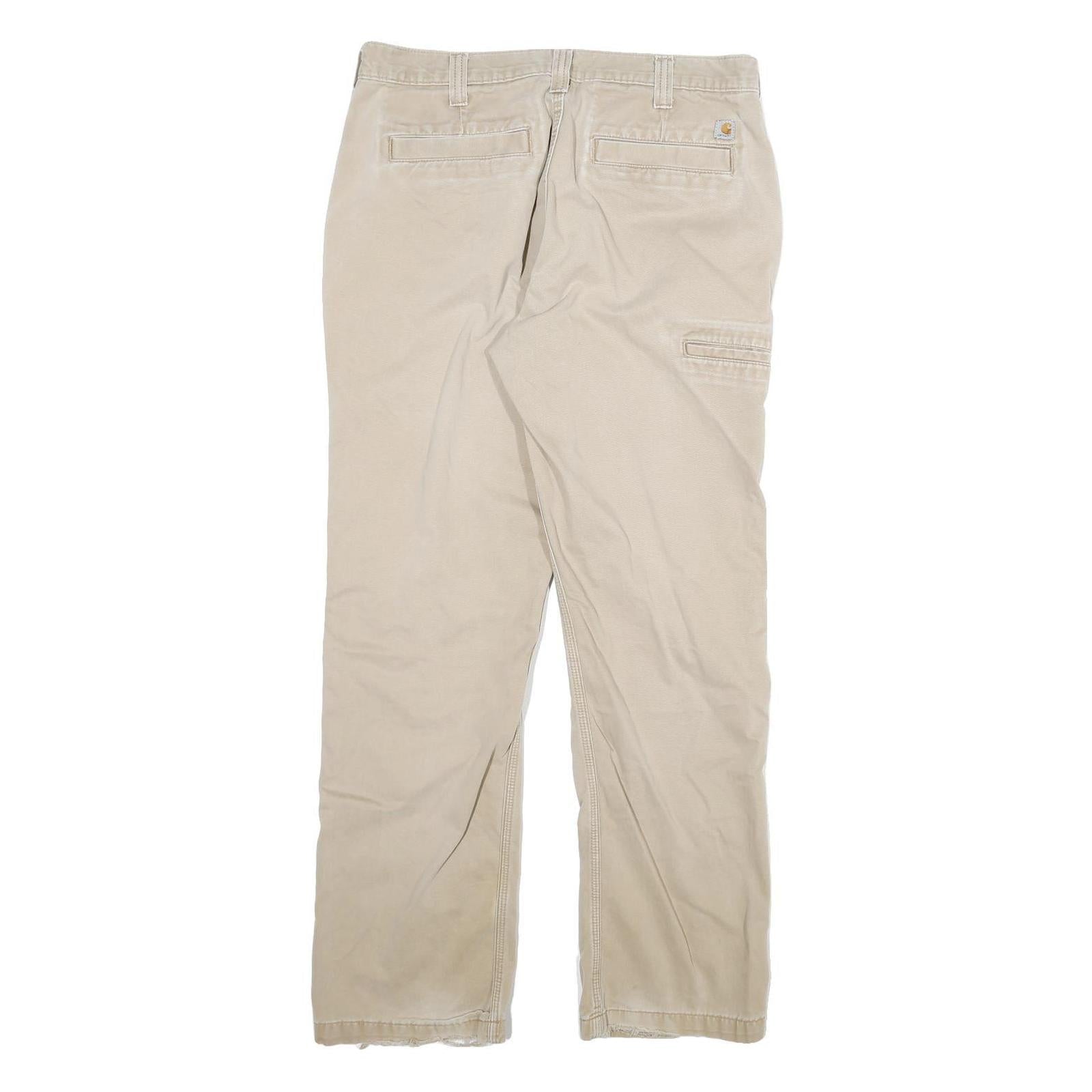 CARHARTT Mens Relaxed Beige Cotton Blend W32 L30 Workwear Trousers Zip Closure