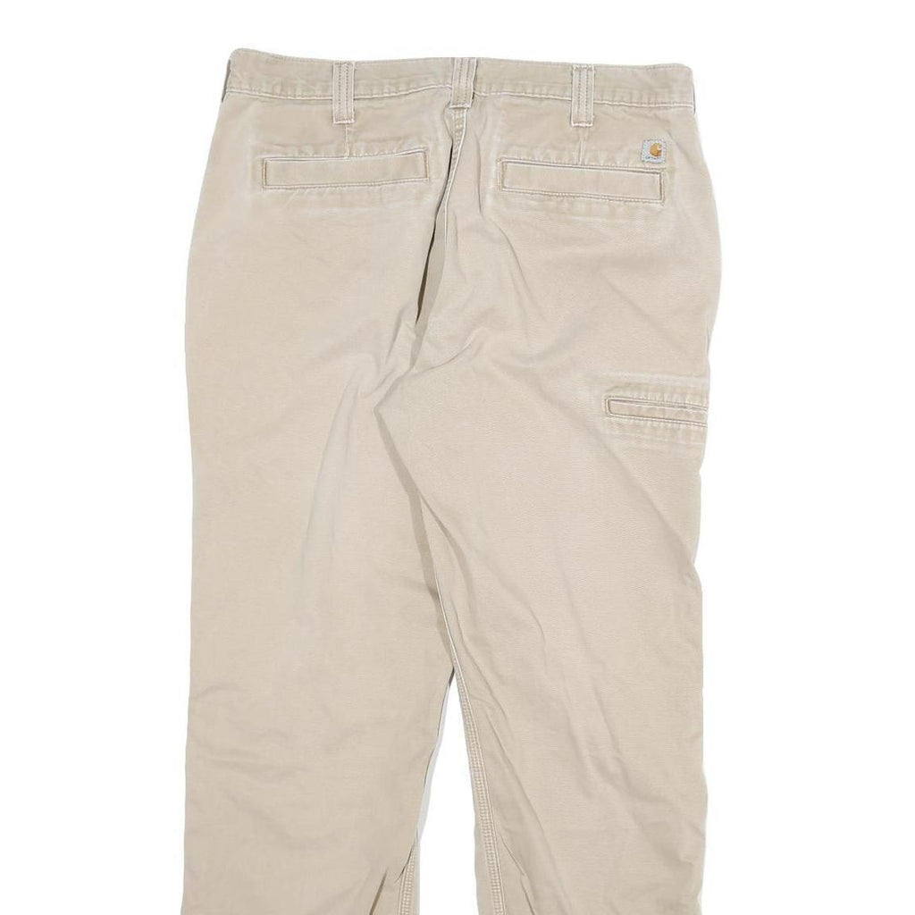 CARHARTT Mens Relaxed Beige Cotton Blend W32 L30 Workwear Trousers Zip Closure