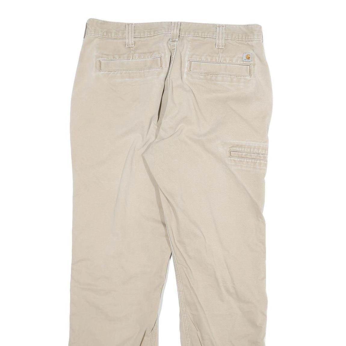 CARHARTT Mens Relaxed Beige Cotton Blend W32 L30 Workwear Trousers Zip Closure