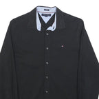TOMMY HILFIGER Mens Black Cotton Blend Regular Fit M Shirt Button Collar Casual