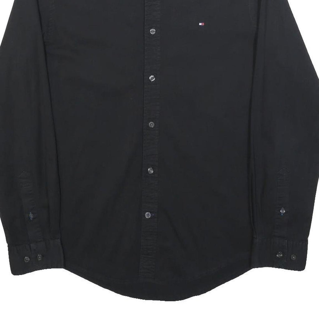 TOMMY HILFIGER Mens Black Cotton Blend Regular Fit M Shirt Button Collar Casual