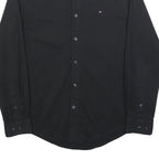 TOMMY HILFIGER Mens Black Cotton Blend Regular Fit M Shirt Button Collar Casual