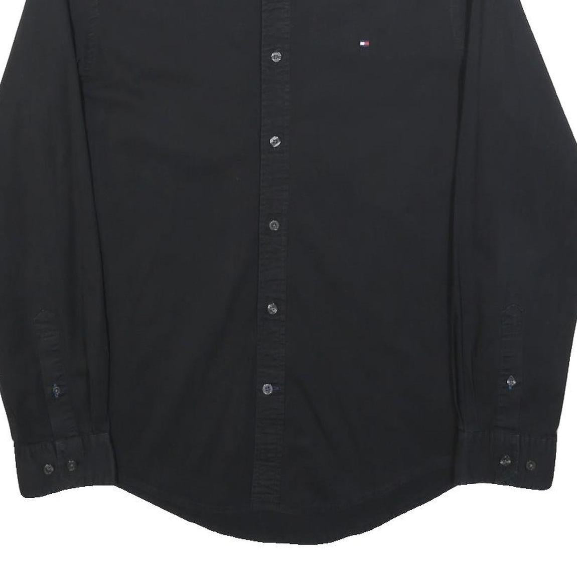 TOMMY HILFIGER Mens Black Cotton Blend Regular Fit M Shirt Button Collar Casual
