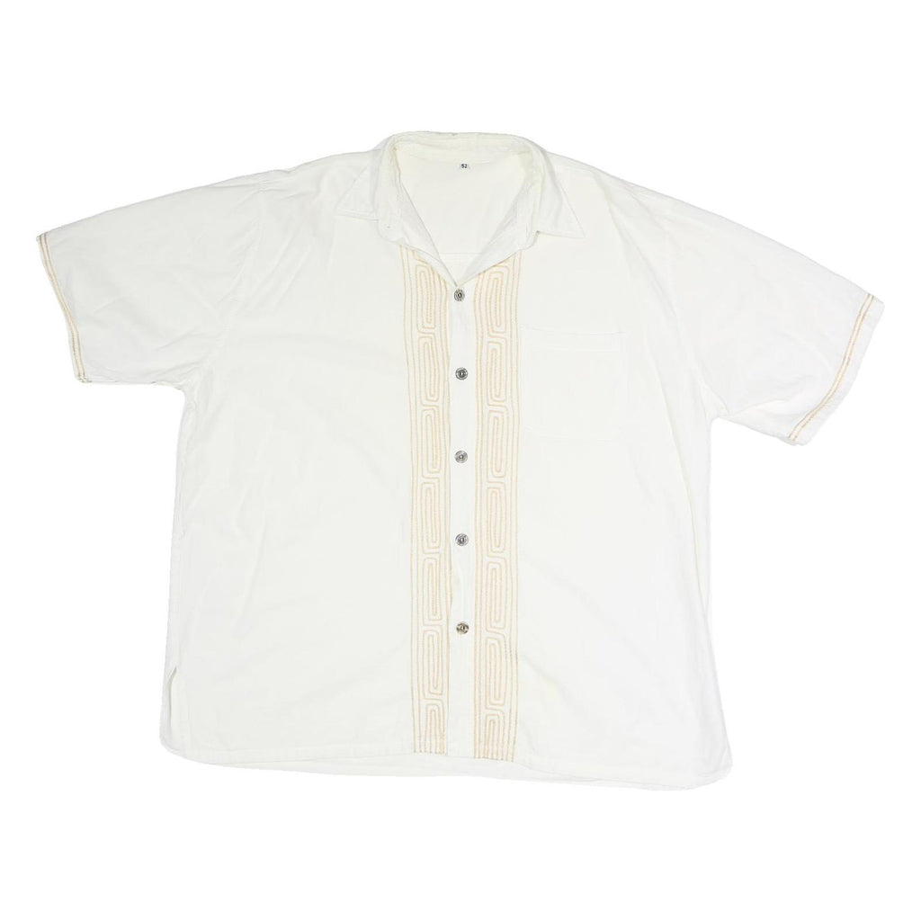 Mens White & Beige Linen Blend Shirt 2XL Embroidered Button Casual Summer