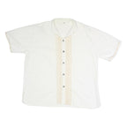 Mens White & Beige Linen Blend Shirt 2XL Embroidered Button Casual Summer