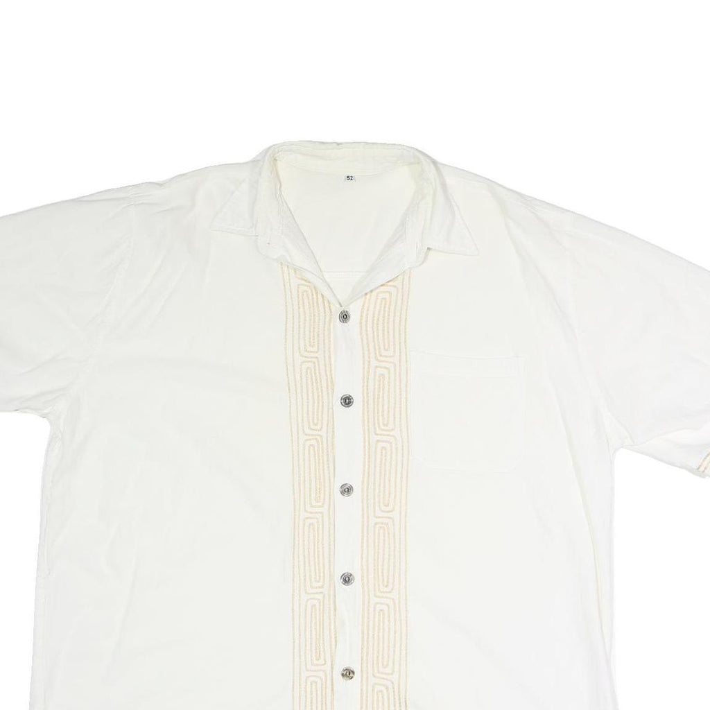 Mens White & Beige Linen Blend Shirt 2XL Embroidered Button Casual Summer