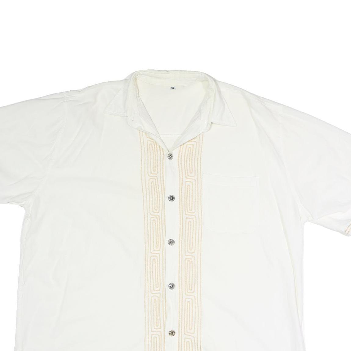 Mens White & Beige Linen Blend Shirt 2XL Embroidered Button Casual Summer