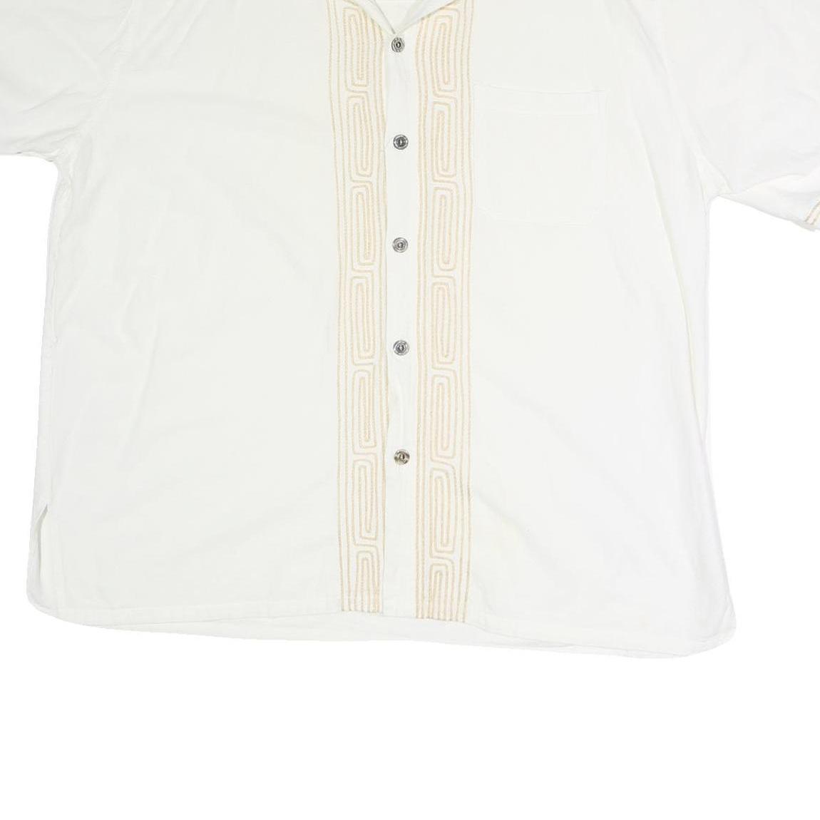 Mens White & Beige Linen Blend Shirt 2XL Embroidered Button Casual Summer