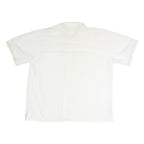 Mens White & Beige Linen Blend Shirt 2XL Embroidered Button Casual Summer