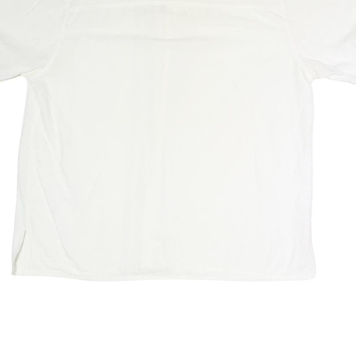 Mens White & Beige Linen Blend Shirt 2XL Embroidered Button Casual Summer