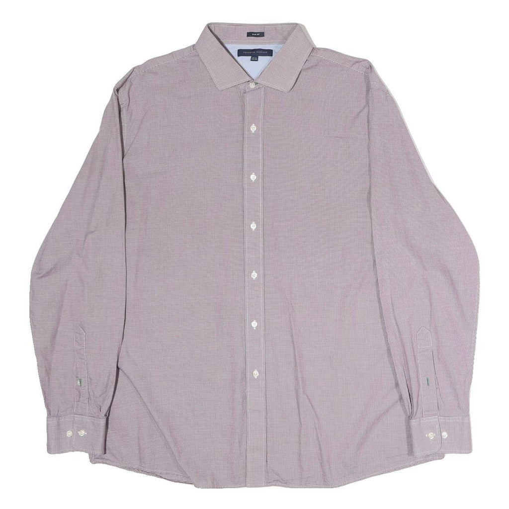 TOMMY HILFIGER Mens Red & White Slim Fit Shirt L Cotton Classic Button Collar