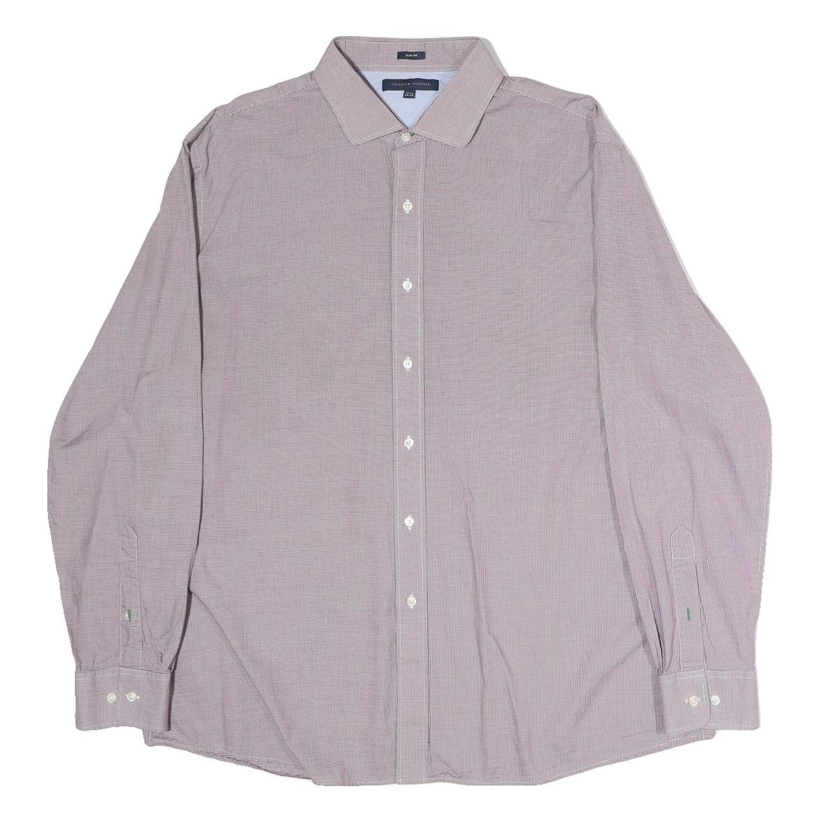TOMMY HILFIGER Mens Red & White Slim Fit Shirt L Cotton Classic Button Collar