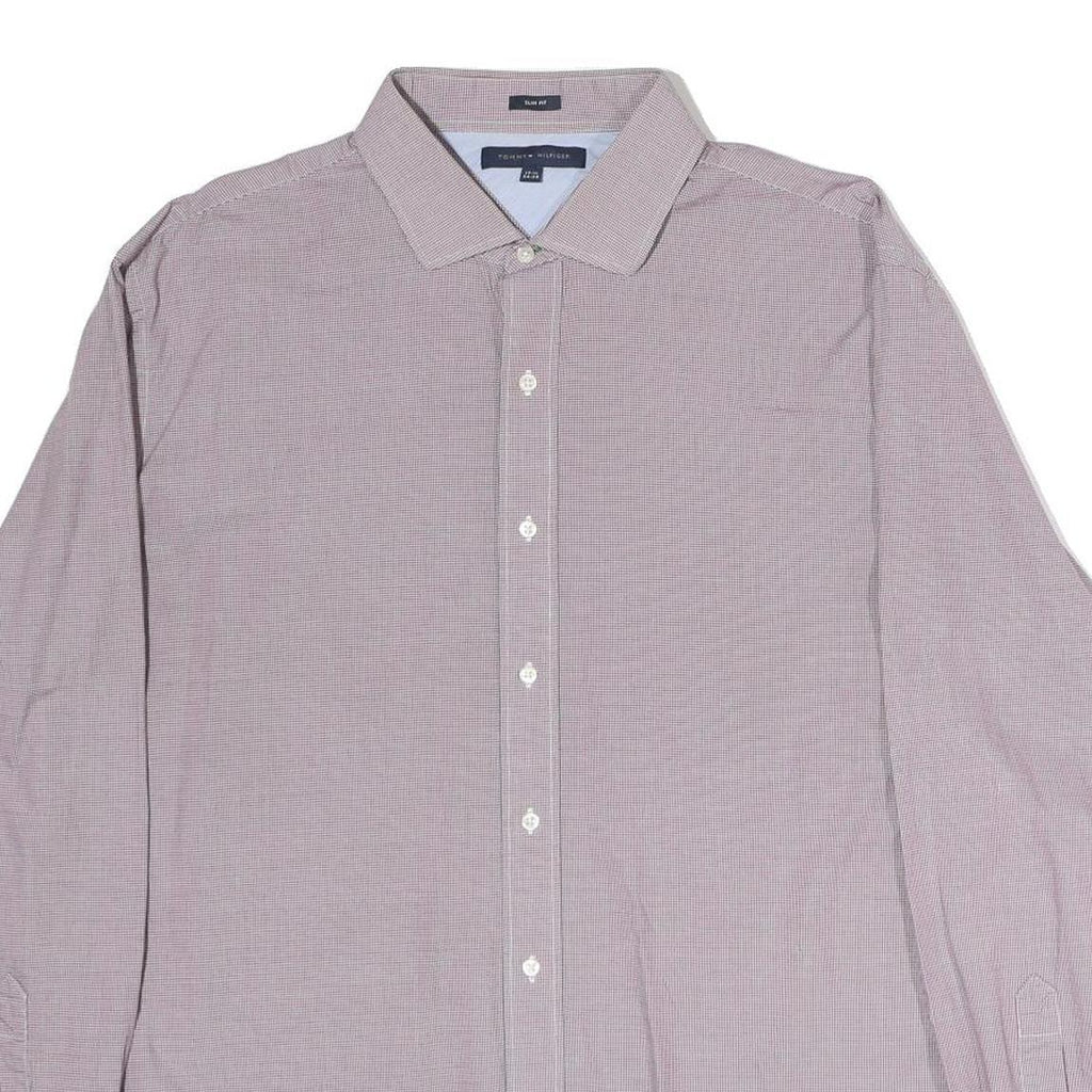 TOMMY HILFIGER Mens Red & White Slim Fit Shirt L Cotton Classic Button Collar
