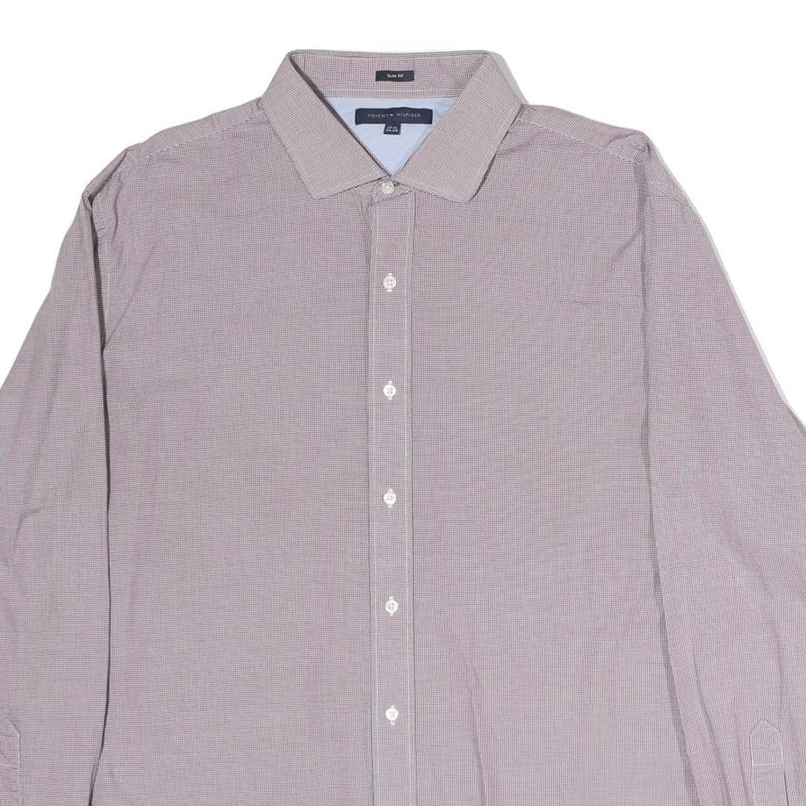TOMMY HILFIGER Mens Red & White Slim Fit Shirt L Cotton Classic Button Collar