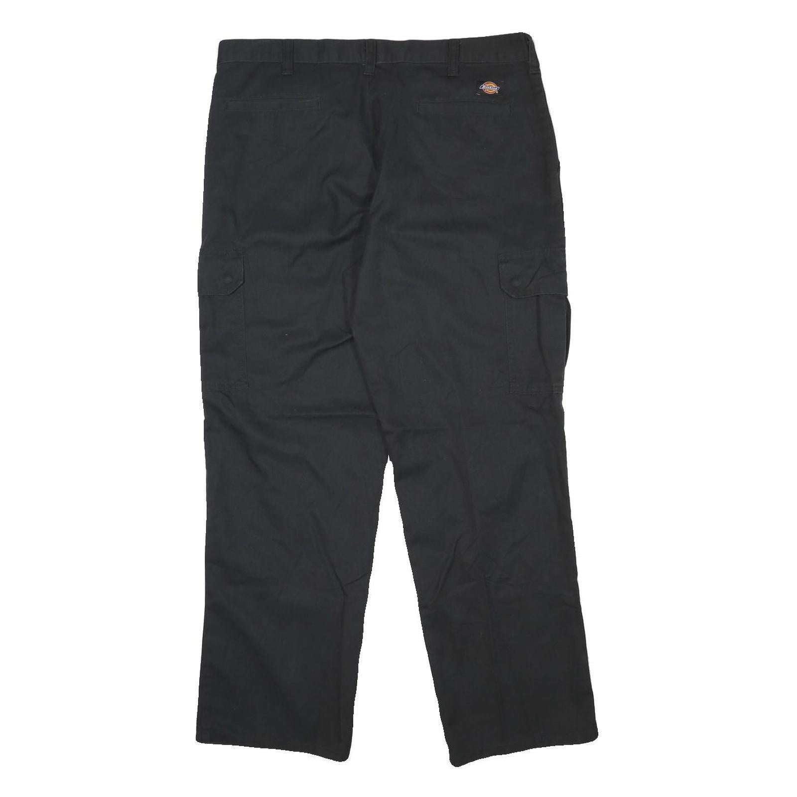 DICKIES Mens Black Regular Fit Straight Cargo Trousers W35 L29 Workwear