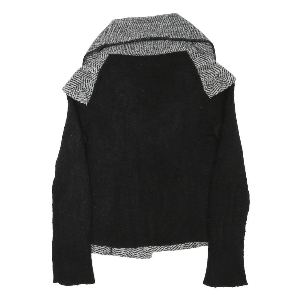 KOSMIKA Womens Black & Grey Button Wool Blend Jacket M Herringbone Pattern