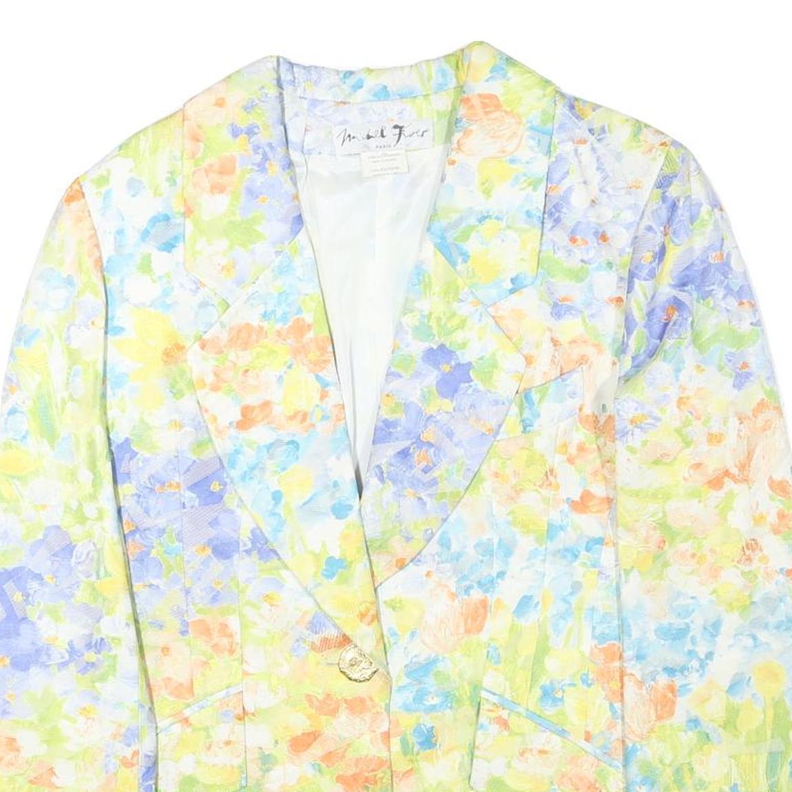 MICHAEL FIRES Womens Pastel Floral Print Jacket M Polyester Blend Button Front