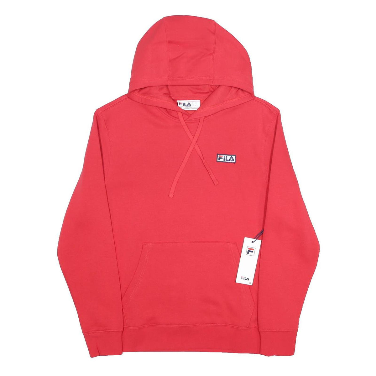 FILA Mens Red Pullover Long Sleeve Hoodie S Cotton Blend Drawstring Pocket