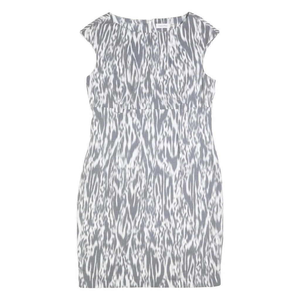 CALVIN KLEIN Womens Grey & White Animal Print Sheath Polyester Blend Sleeveless
