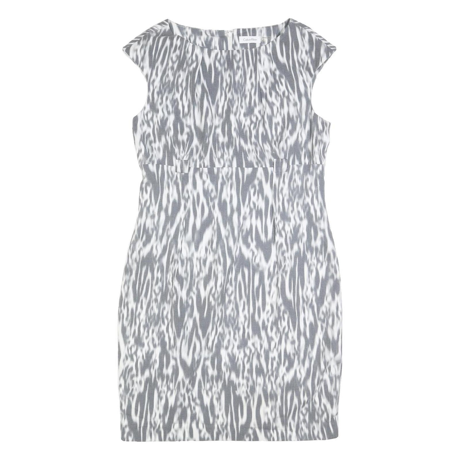 CALVIN KLEIN Womens Grey & White Animal Print Sheath Polyester Blend Sleeveless