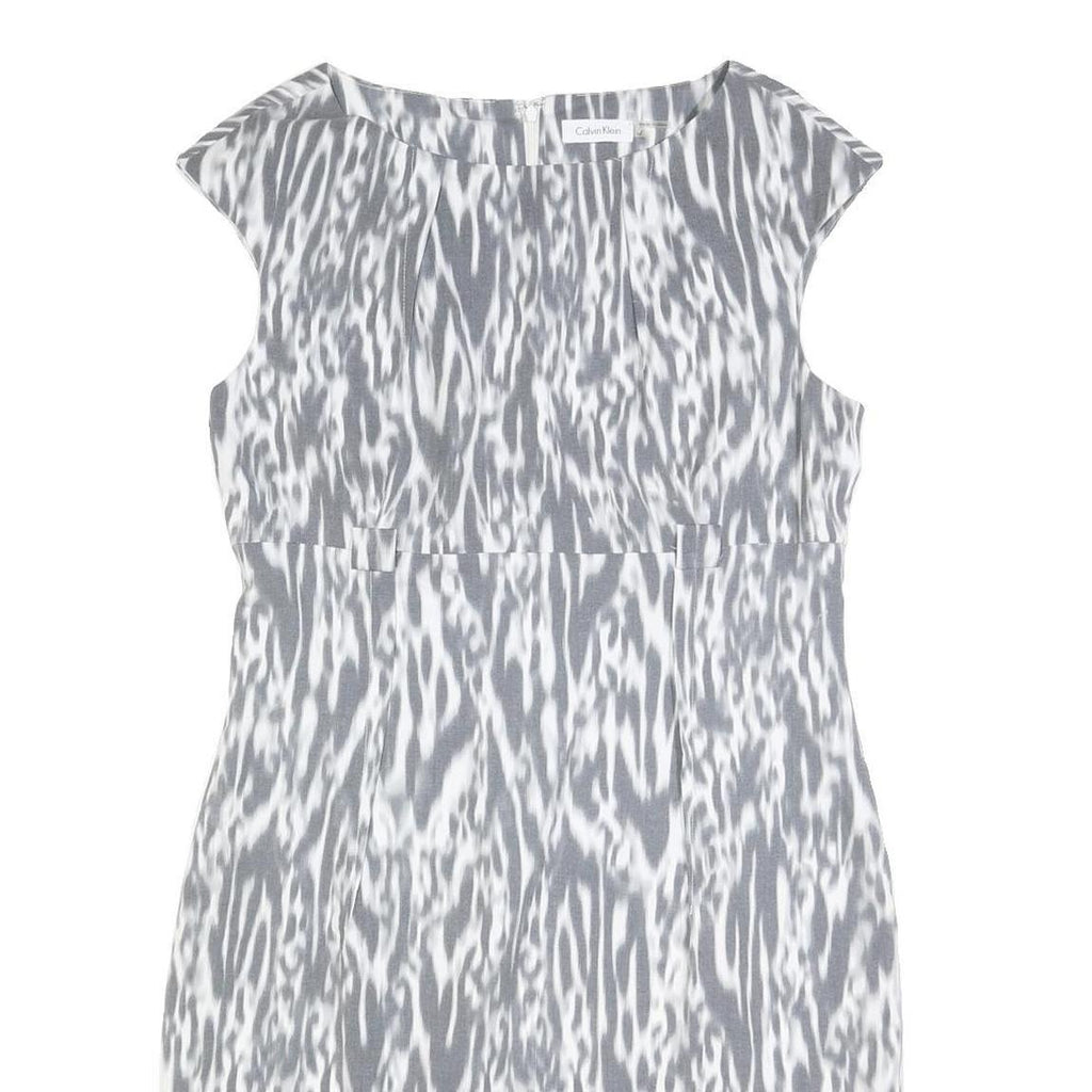 CALVIN KLEIN Womens Grey & White Animal Print Sheath Polyester Blend Sleeveless