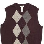 DOCKERS Mens Maroon & Grey Argyle Pattern Pullover V-Neck Acrylic Jumper M