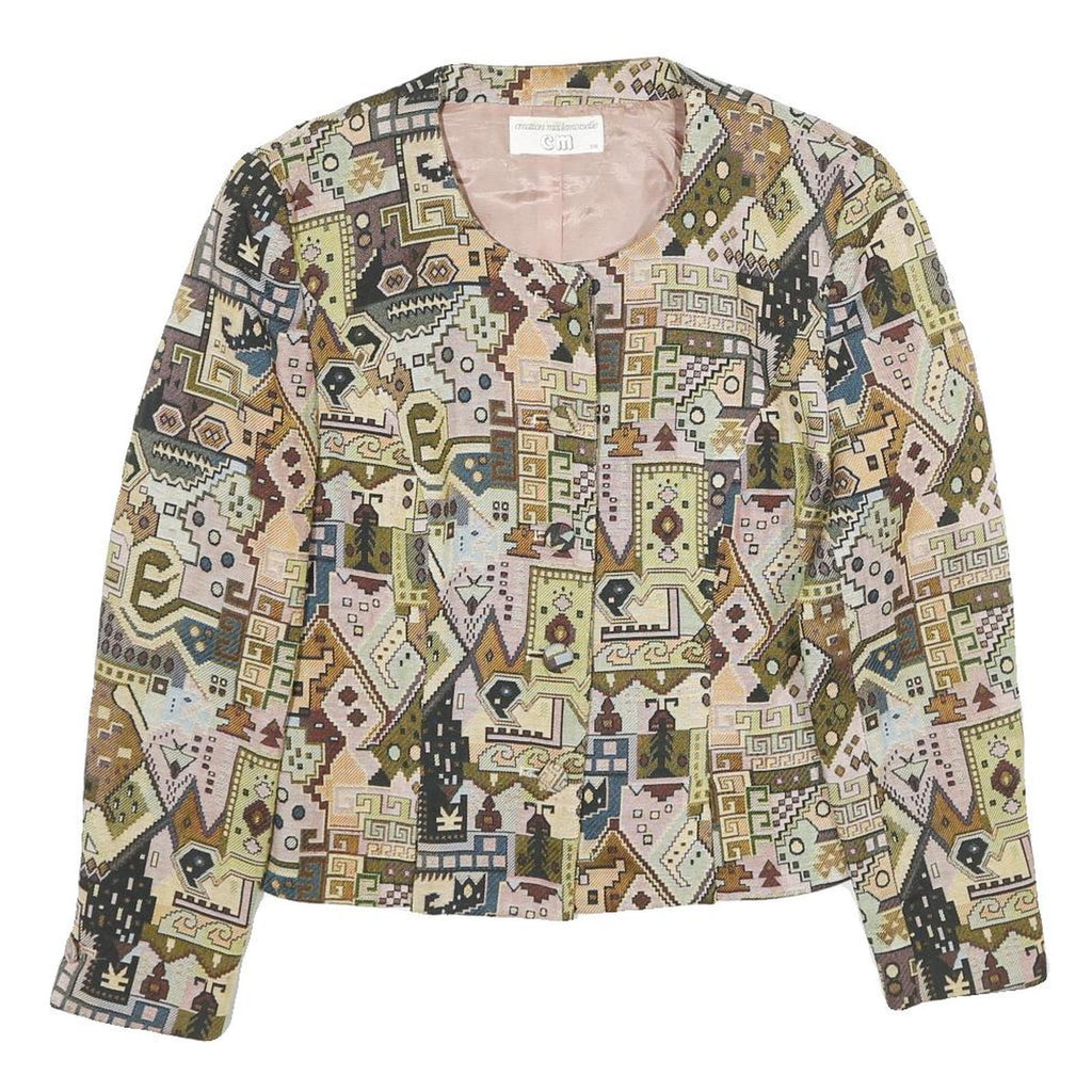 CREATION MADEMOISELLE Womens Multicolour Geometric Jacket UK 12 Woven Button Up