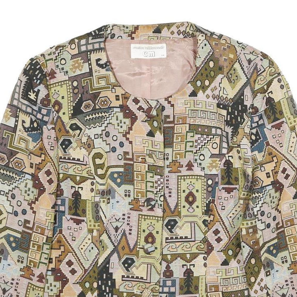 CREATION MADEMOISELLE Womens Multicolour Geometric Jacket UK 12 Woven Button Up