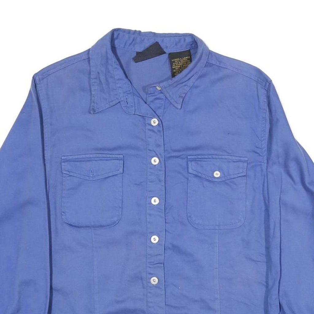 FADED GLORY Womens Blue Long Sleeve Shirt Button Neck L Cotton Blend Casual