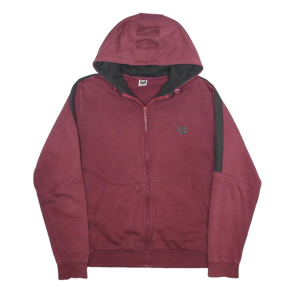 ARENA Mens Maroon & Black Zip Up Hoodie S Cotton Blend Casual Sportswear