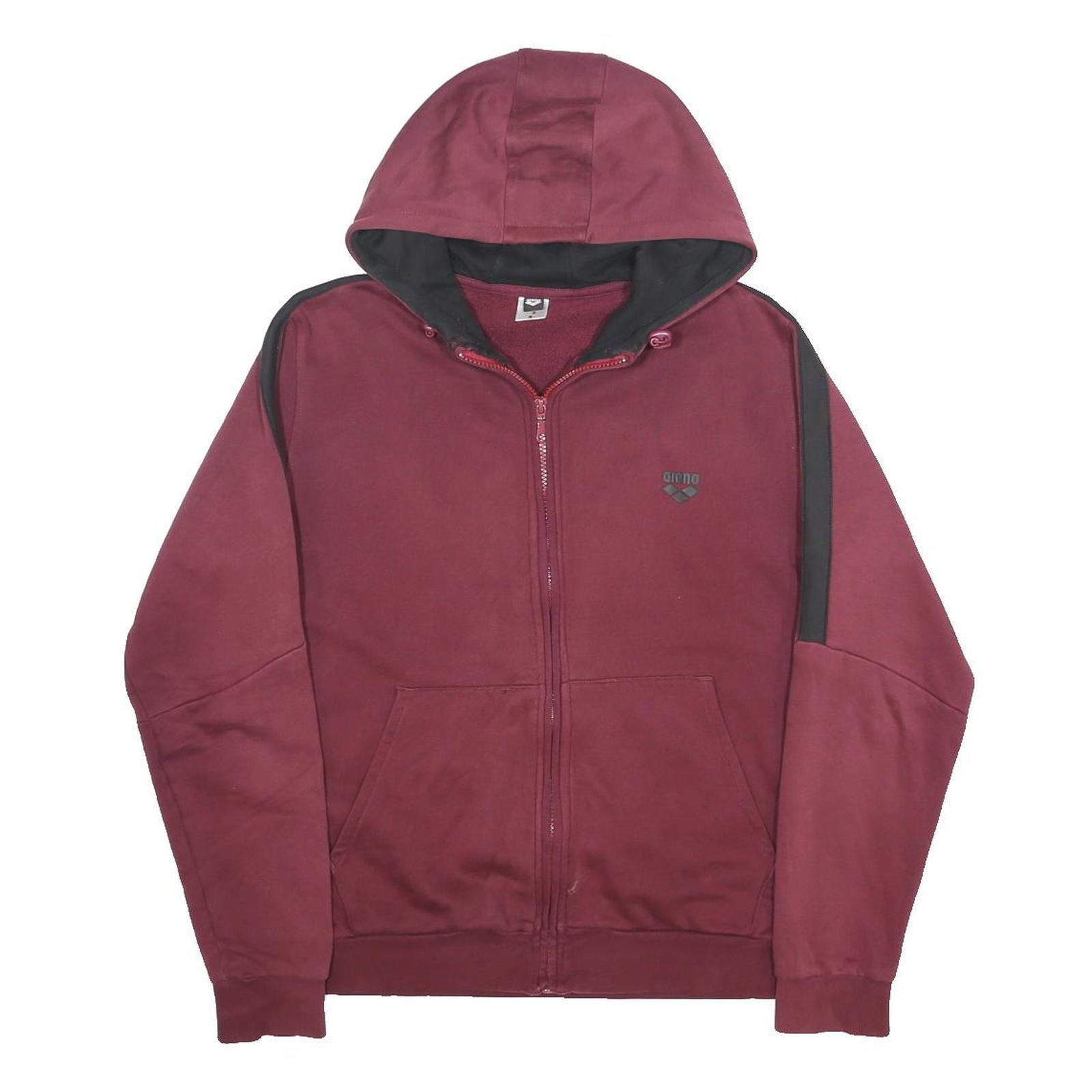 ARENA Mens Maroon & Black Zip Up Hoodie S Cotton Blend Casual Sportswear