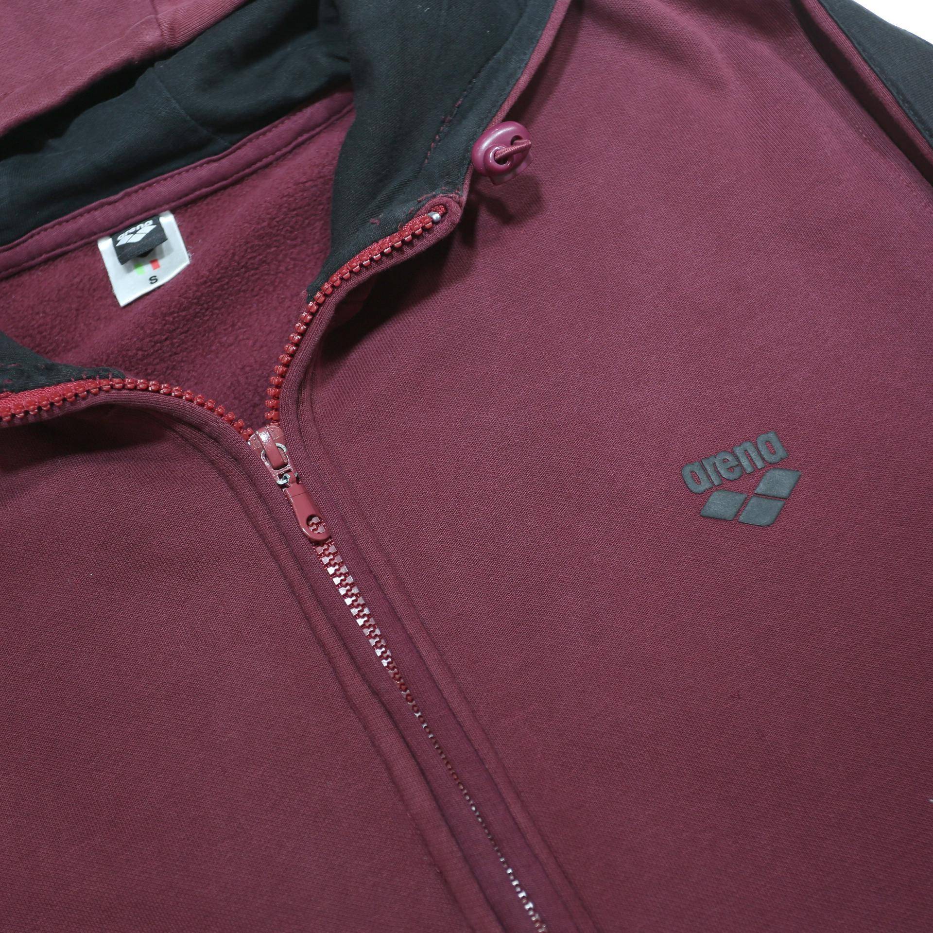 ARENA Mens Maroon & Black Zip Up Hoodie S Cotton Blend Casual Sportswear