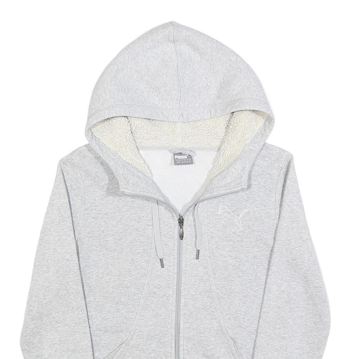 PUMA Womens Grey Hoodie UK 12 Cotton Blend Full Zip Sherpa Lined Sweatshirt