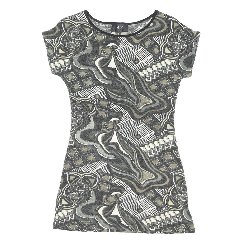 AX PARIS Womens Grey & Beige Printed Top Short Sleeve Round Neck UK 12